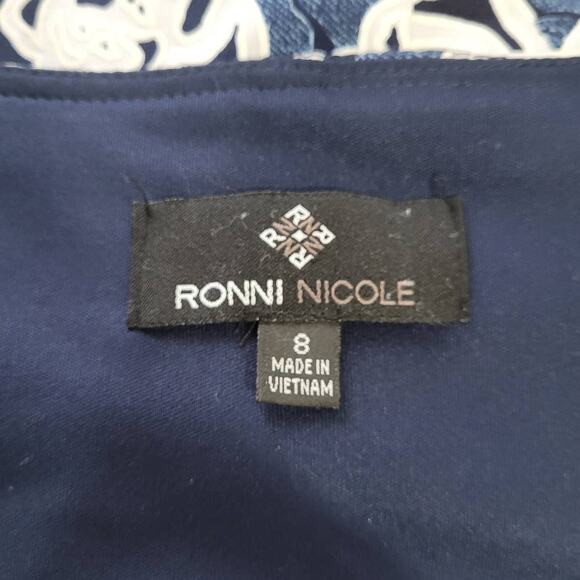 Ronni + Nicole Blue Floral Jacquard Career Dress Size 8 Modest Church Romantic - Picture 6 of 8